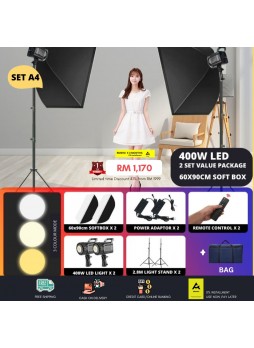 Proocam Studio Lighting Kit 1 PAIR 60x90cm Softbox with 400W LED Light Bi-Colour SET A4 KB 